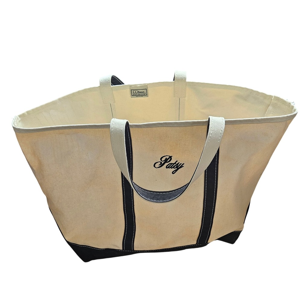 LL Bean Boat and Tote Canvas Bag XL Black Patsy Monogram Embroidered Made in USA